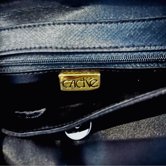 Cache Embellished Black Satin Evening Bag With Optional Shoulder Strap. - Picture 2 of 3